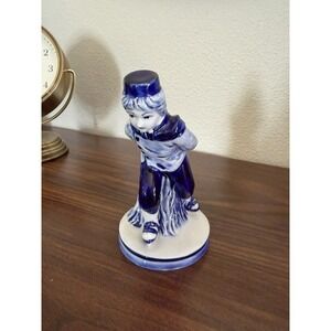 Vintage Delft Blue Ice Skater Boy Figurine #108 Dutch Blue White Porcelain